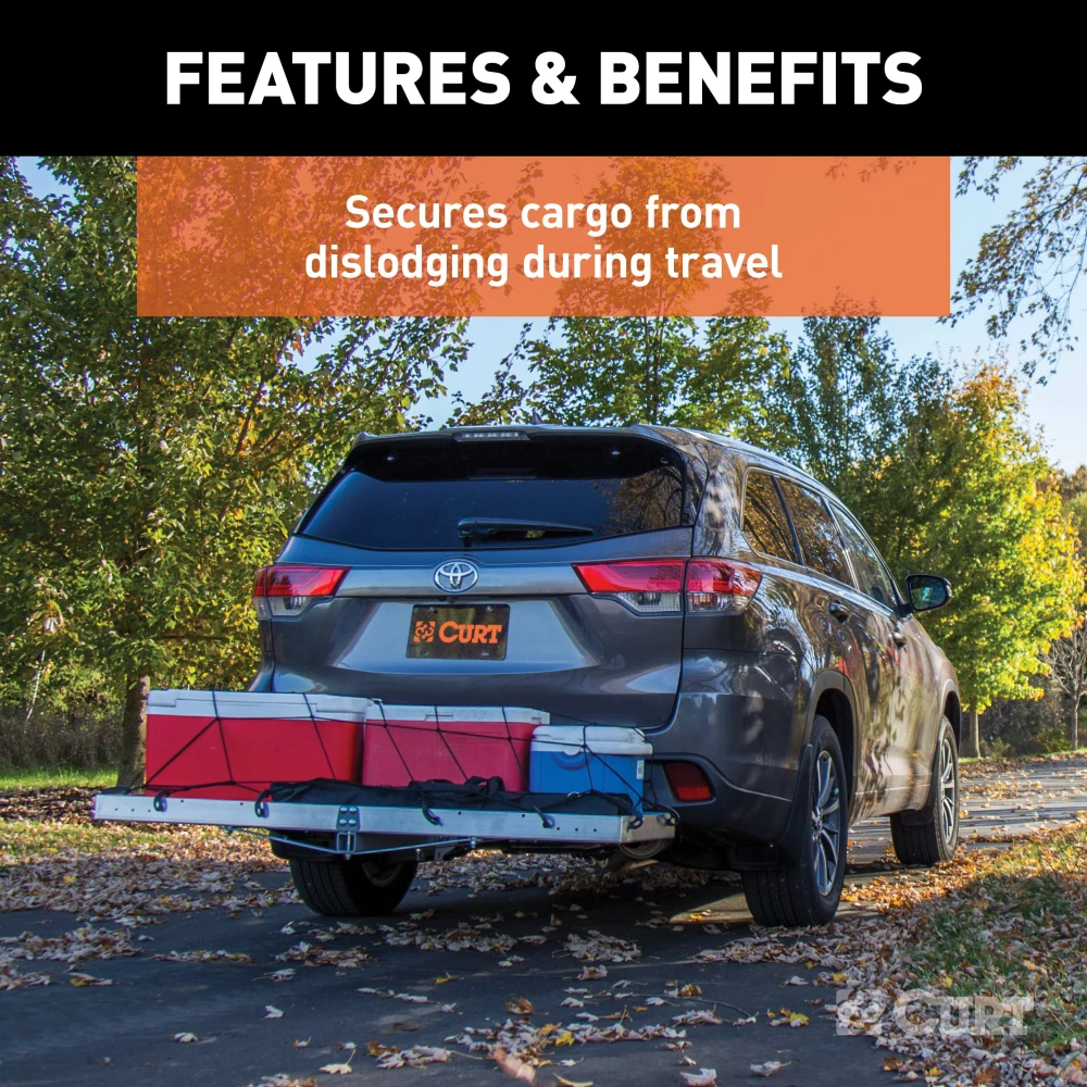 CURT cargo carrier net securing items on a vehicle's cargo carrier