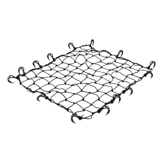 CURT cargo carrier net securely fastened over roof rack with hooks