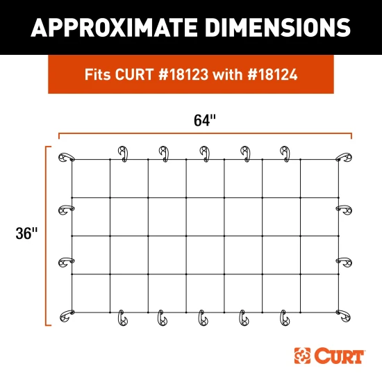 CURT Roof Basket Cargo Carrier Net with Attachment Hooks CURT cargo carrier net securing travel items over extended roof basket