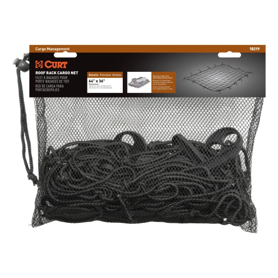 CURT Roof Basket Cargo Carrier Net with Attachment Hooks CURT cargo carrier net securing travel items over extended roof basket