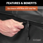 CURT cargo bag fitted on roof basket, protecting belongings against elements.