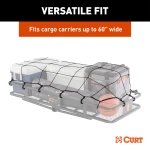 CURT Cargo Carrier Net with Hooks for Secure Vehicle Storage CURT cargo carrier net with attachment hooks, 43 x 24 inches, securing items on a vehicle