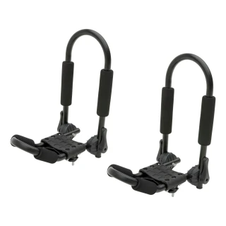 CURT kayak roof rack with adjustable arms and foam padding on vehicle roof