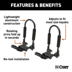 CURT kayak roof rack with adjustable arms and foam padding on vehicle roof