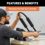 CURT kayak roof rack with adjustable arms and foam padding on vehicle roof