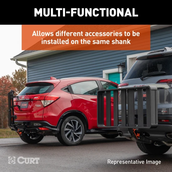 CURT ActiveLink SE bike rack holding two bikes on a vehicle hitch.