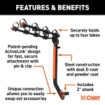 CURT bike rack with ActiveLink hitch system holds 4 bikes securely for safe travel.