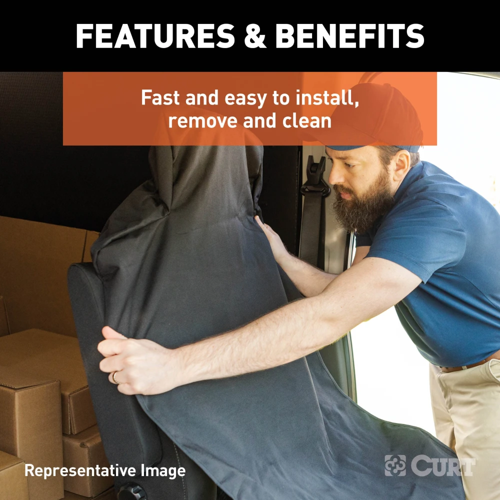 CURT Seat Defender brown car seat cover protecting against spills and dirt
