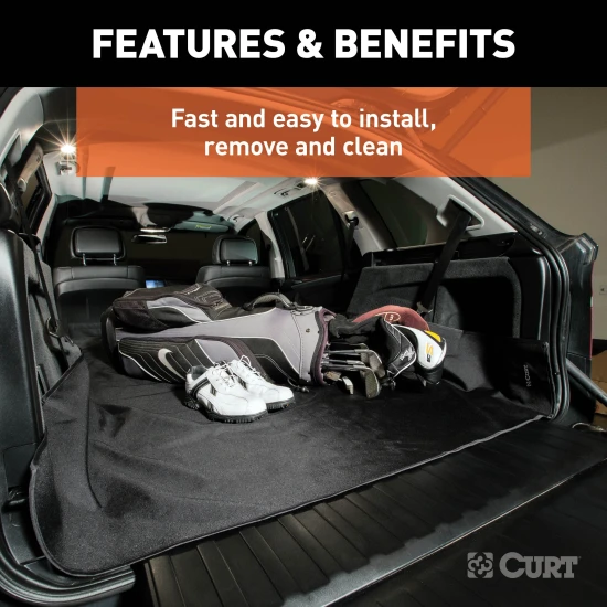 CURT Seat Defender cargo liner in black, universal fit for 60x60 inch trunks