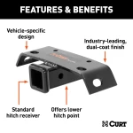 CURT bumper hitch black powder coat finish, fits 2 inch receiver on step bumper, towing solution