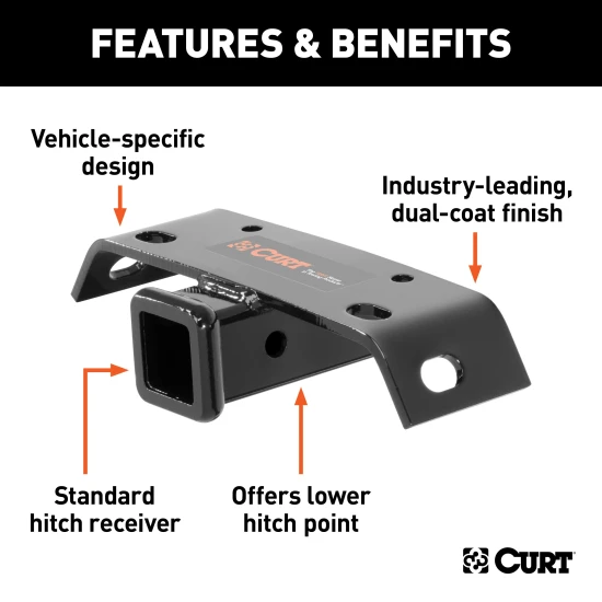 CURT bumper hitch black powder coat finish, fits 2 inch receiver on step bumper, towing solution