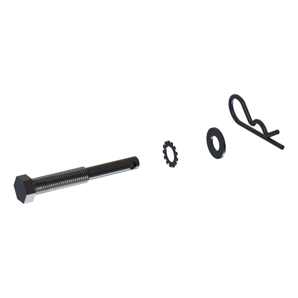 Anti-rattle hitch pin with hardware for CURT bike racks, reduces noise and vibrations.