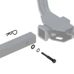Anti-rattle hitch pin with hardware for CURT bike racks, reduces noise and vibrations.