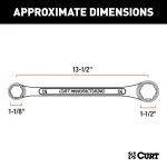 CURT trailer ball wrench with dual ends for 1-1/8" and 1-1/2" nuts, chrome-plated for durability.