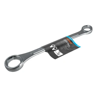 CURT trailer ball wrench with dual ends for 1-1/8" and 1-1/2" nuts, chrome-plated for durability.