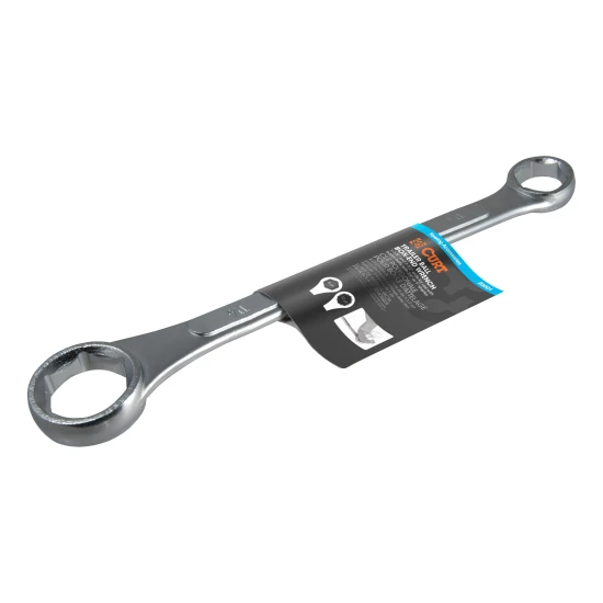 CURT trailer ball wrench with dual ends for 1-1/8" and 1-1/2" nuts, chrome-plated for durability.