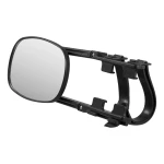CURT extended view tow mirror attached to a vehicle mirror, enhancing rear visibility while towing.