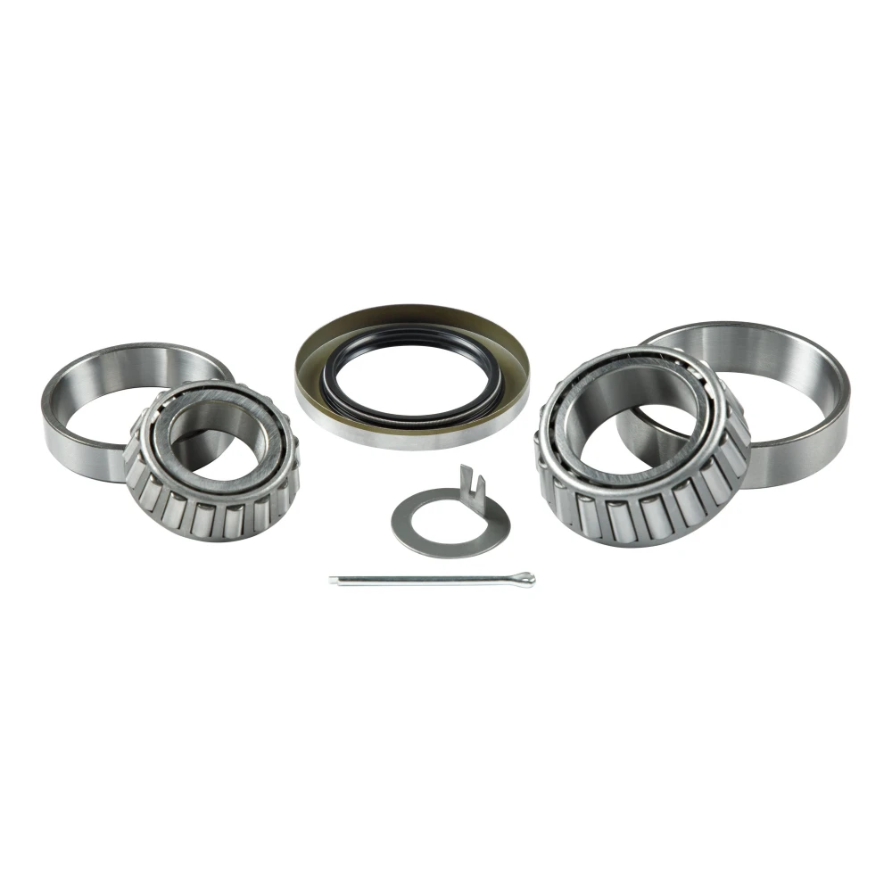 Lippert trailer bearing replacement kit including inner and outer cones, races, grease seal, cotter pin, and tang spindle washer