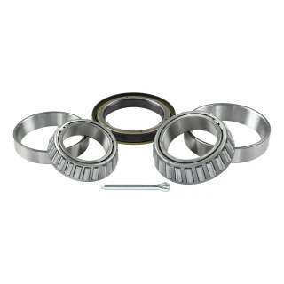 Lippert replacement axle parts with universal compatibility for trailers, featuring top-quality bearings and components.