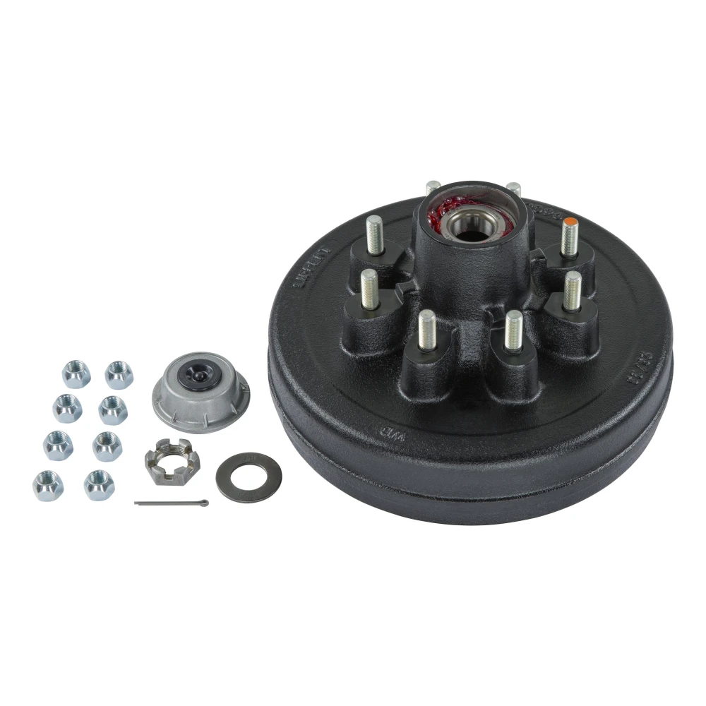 Lippert Complete Pre-Greased Hub Assembly with Lug Nuts Lippert pre-greased hub assembly with lug nuts, brake hub, dust cap, and spindle components for 7000 lbs axles.