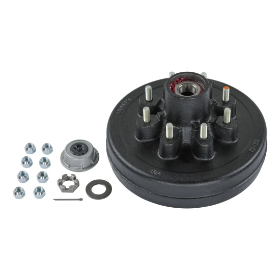 Lippert Complete Pre-Greased Hub Assembly with Lug Nuts Lippert pre-greased hub assembly with lug nuts, brake hub, dust cap, and spindle components for 7000 lbs axles.