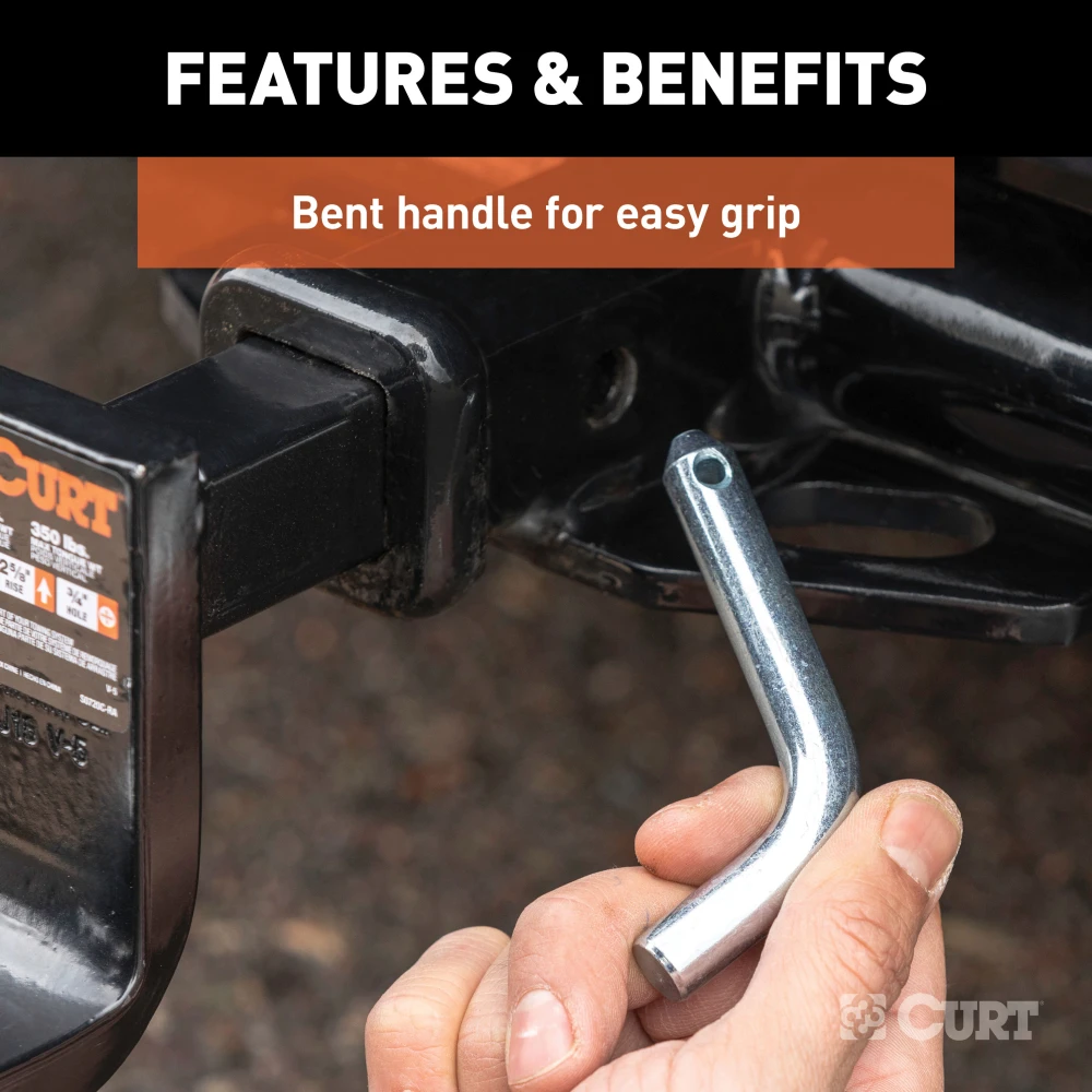 CURT 1/2 inch hitch pin with zinc finish and clip for secure towing