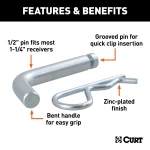 CURT 1/2 Inch Hitch Pin with Zinc Finish and Clip Groove CURT 1/2 inch hitch pin with a durable zinc finish and a clip groove for secure towing.