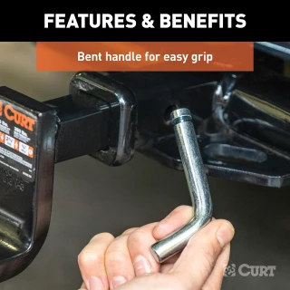 CURT 1/2 inch hitch pin with a durable zinc finish and a clip groove for secure towing.