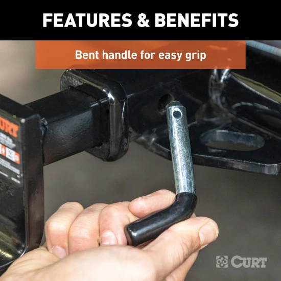 CURT 1/2 inch hitch pin with zinc finish and vinyl-coated handle for secure towing