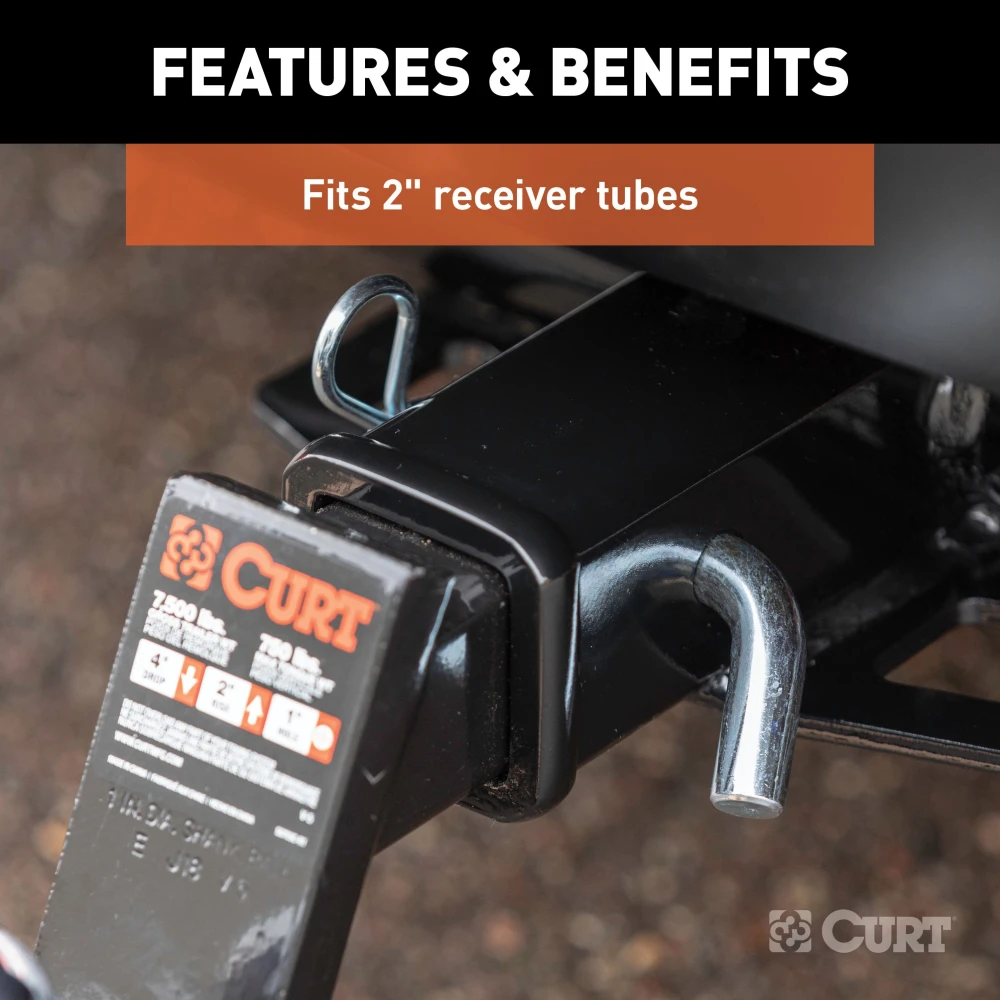 A CURT 5/8 inch hitch pin with a zinc finish and clip for secure towing