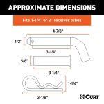 CURT 1/2 inch hitch pin with zinc finish, fits 1-1/4" or 2" shanks, secure towing