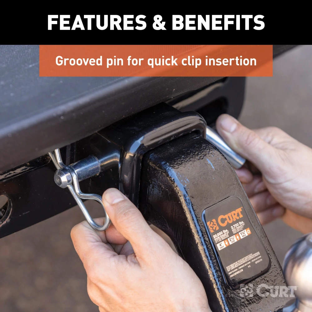 CURT 5/8 inch hitch pin and clip, fits 3x3 trailer hitches, high-strength steel