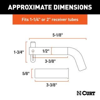 CURT 1/2 inch swivel hitch pin with zinc finish and adapter for secure towing.