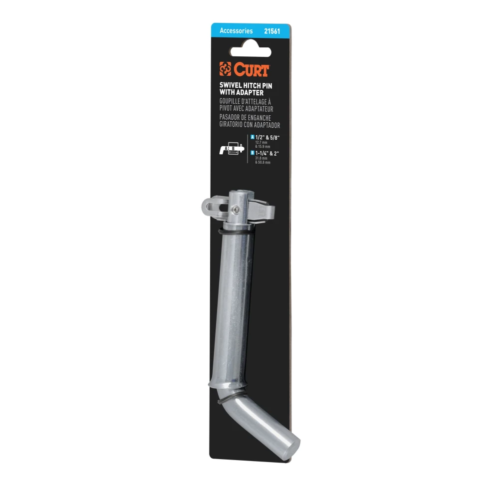CURT 1/2 inch swivel hitch pin with zinc finish and adapter for secure towing.