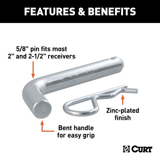CURT 5/8 Inch Hitch Pin with Zinc Finish and Clip for Trailers CURT 5/8 inch hitch pin with zinc finish and clip for trailer hitch security