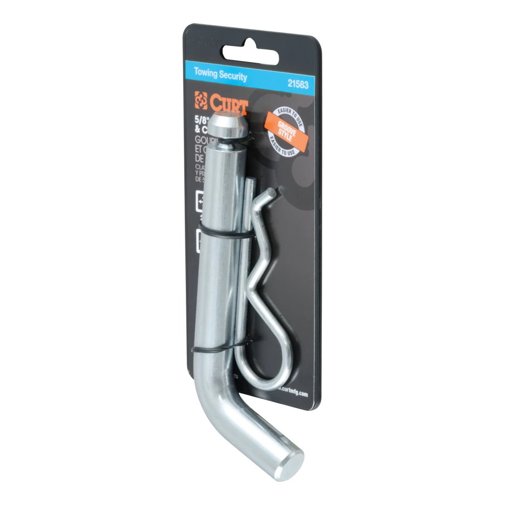 CURT 5/8 inch hitch pin with zinc finish and clip for secure towing