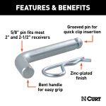 CURT 5/8 inch hitch pin with zinc finish and clip for secure towing