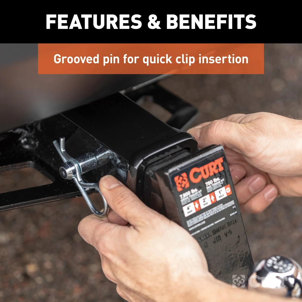 CURT 5/8 inch hitch pin with zinc finish and clip for secure towing