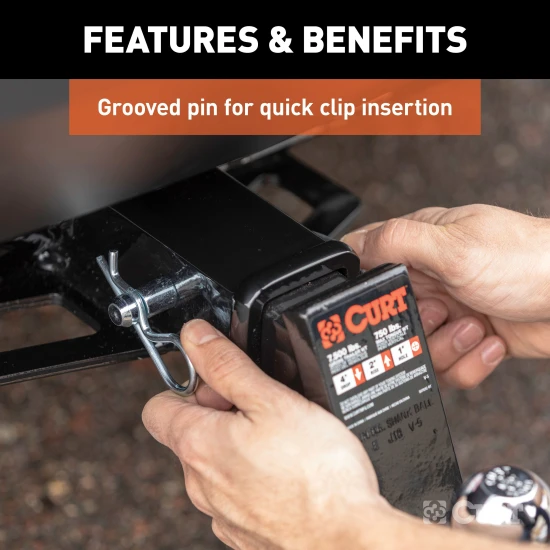 CURT 5/8 inch hitch pin with zinc finish and clip for secure towing