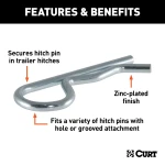 CURT hitch pin and clip with zinc finish for secure towing and corrosion resistance