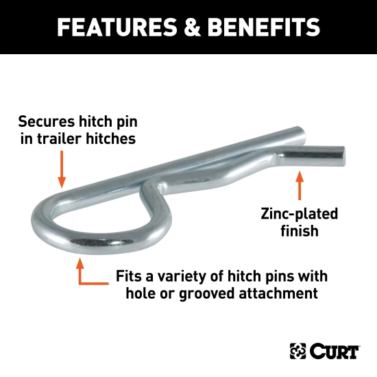 CURT hitch pin and clip with zinc finish for secure towing and corrosion resistance