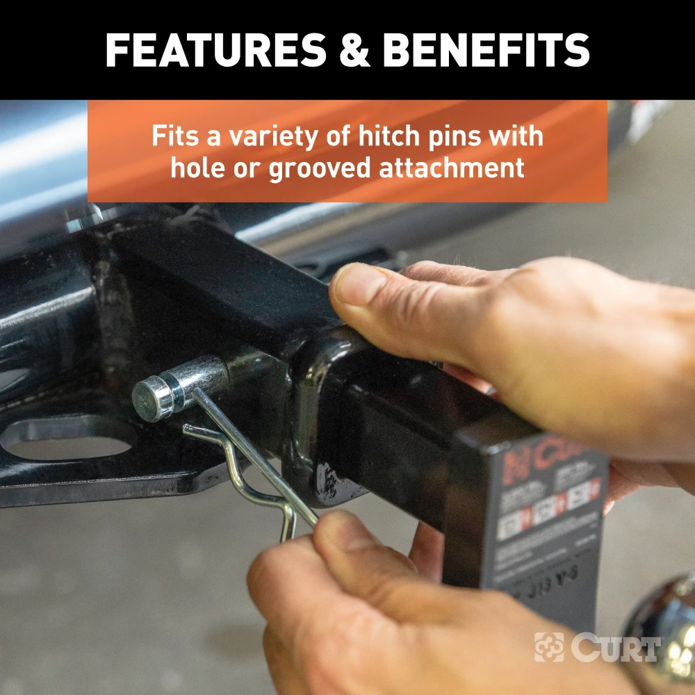 CURT hitch pin and clip with zinc finish for secure towing and corrosion resistance