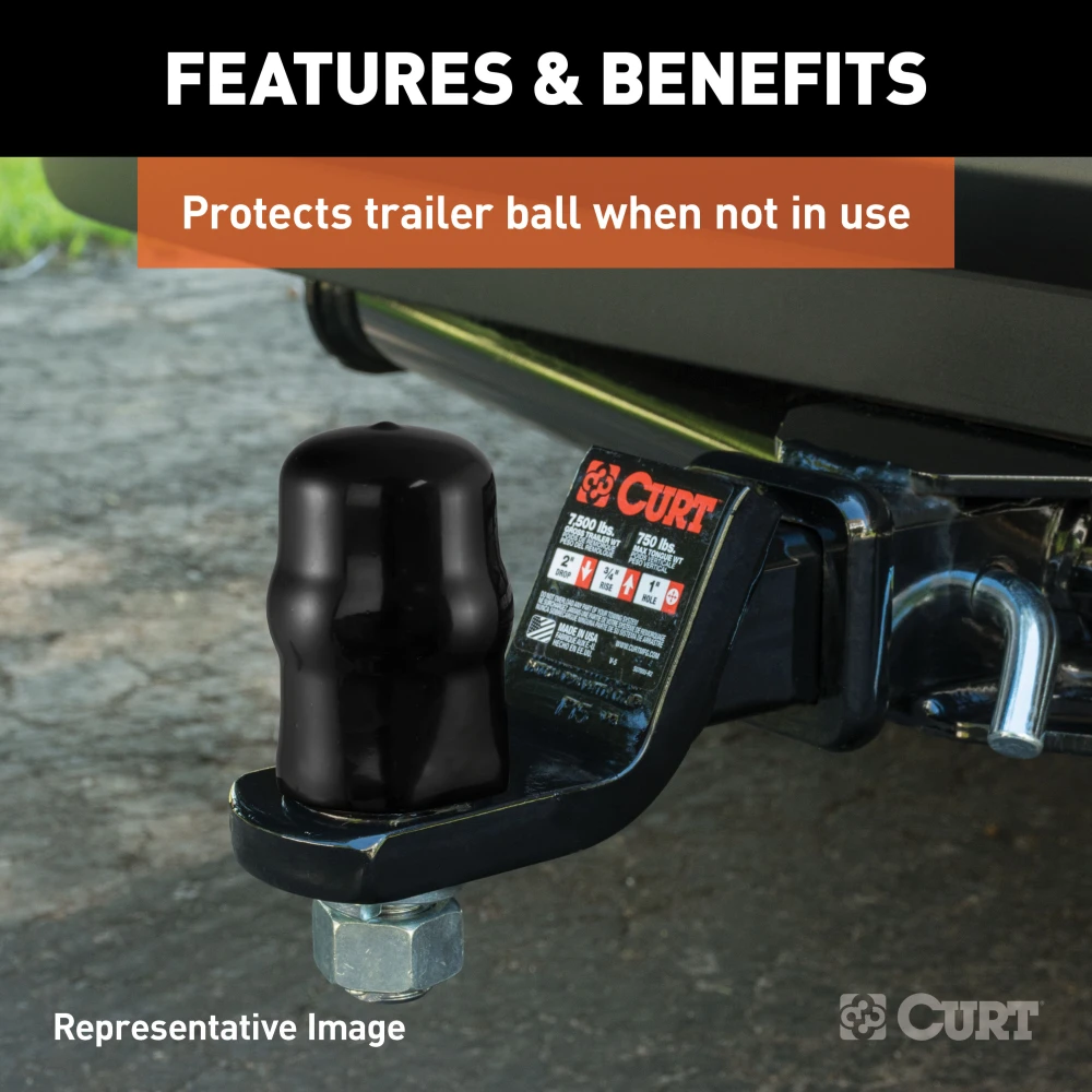 CURT rubber trailer ball cover designed to fit 2-5/16 inch trailer balls, protecting them when not in use.