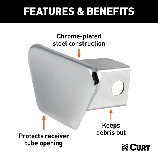 CURT chrome steel receiver tube cover for 2 inch hitch