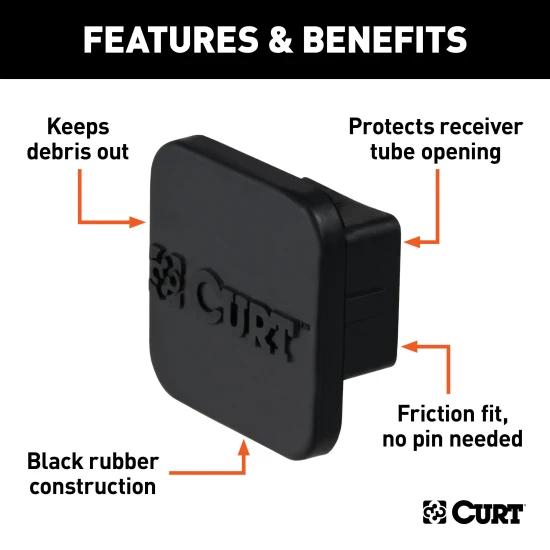 CURT rubber trailer hitch cover protecting a 1-1/4 inch receiver from debris