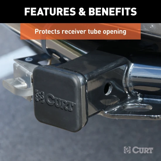 Black rubber CURT trailer hitch cover fitting a 2 inch receiver