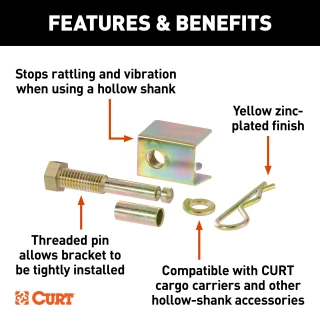 CURT anti-rattle hitch pin with shim for 2-inch receiver, reduces noise