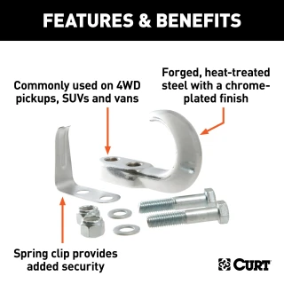 CURT front mount tow hook for 4WD, 10,000 lbs capacity, chrome finish