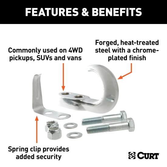 CURT front mount tow hook for 4WD, 10,000 lbs capacity, chrome finish