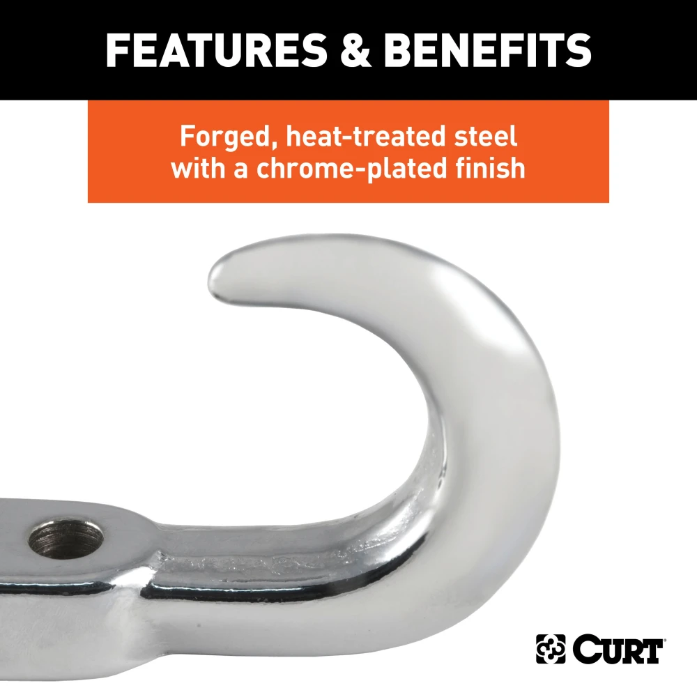 CURT front mount tow hook for 4WD, 10,000 lbs capacity, chrome finish